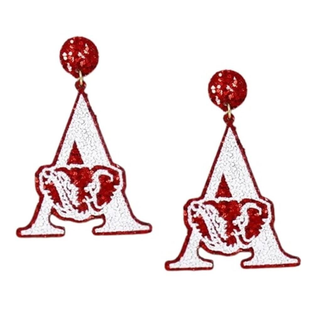 Glitter Alabama "A" Elephant Earrings - Bama Earrings - Roll Tide Earrings